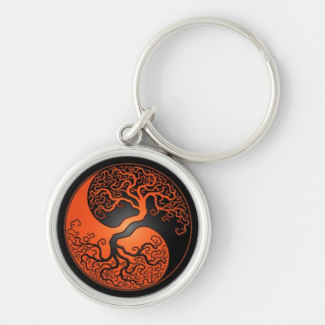 Orange and Black Yin Yang Tree Key Ring (Front)