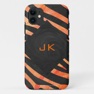 Orange and Black Zebra Monogram iPhone 11 Case
