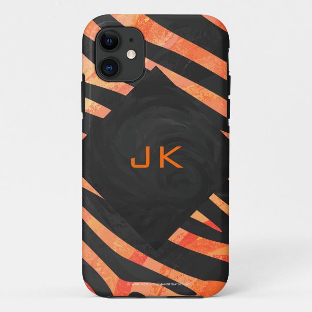 Orange and Black Zebra Monogram Case-Mate iPhone Case (Back)
