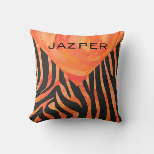 Orange and Black Zebra Monogram Cushion