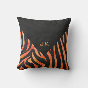 Orange and Black Zebra Monogram Cushion