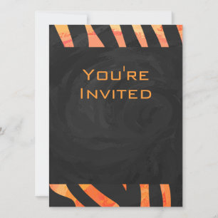 Orange and Black Zebra Monogram Invitation