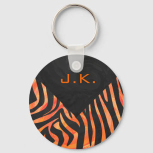 Orange and Black Zebra Monogram Key Ring