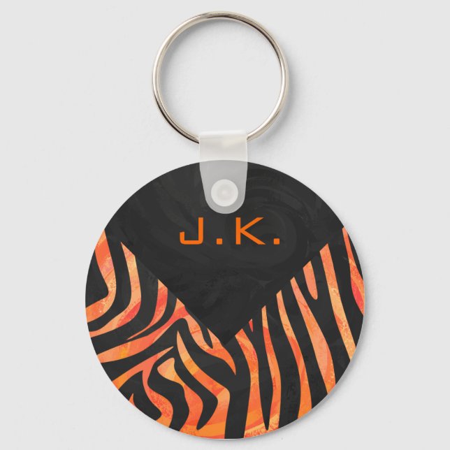 Orange and Black Zebra Monogram Key Ring (Front)