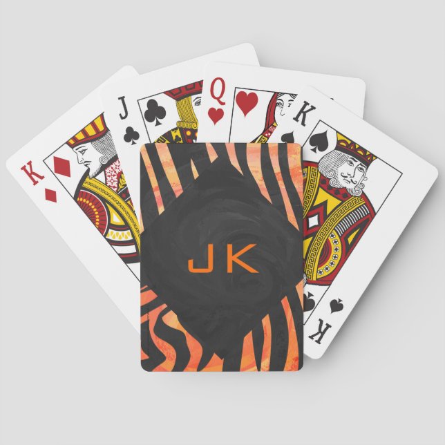 Orange and Black Zebra Monogram Playing Cards (Back)
