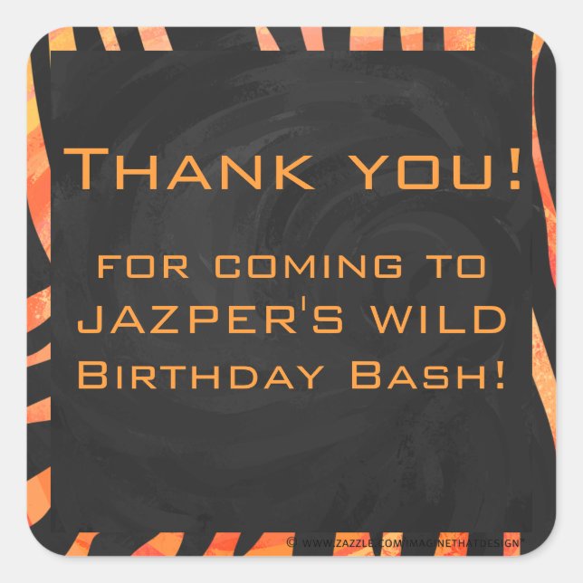 Orange and Black Zebra Monogram Square Sticker (Front)