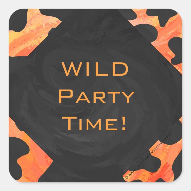 Orange and Black Zebra Monogram Square Sticker (Front)