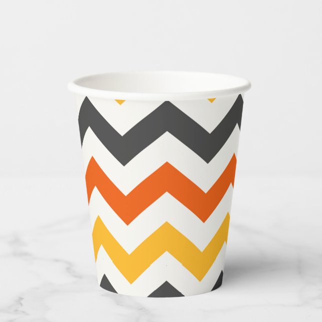 Orange and Black Zigzag Paper Cups (Front)