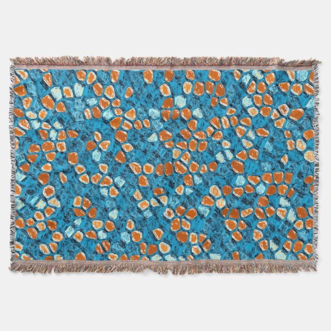 Orange and Blue Abstract Art Throw Blanket (Front)