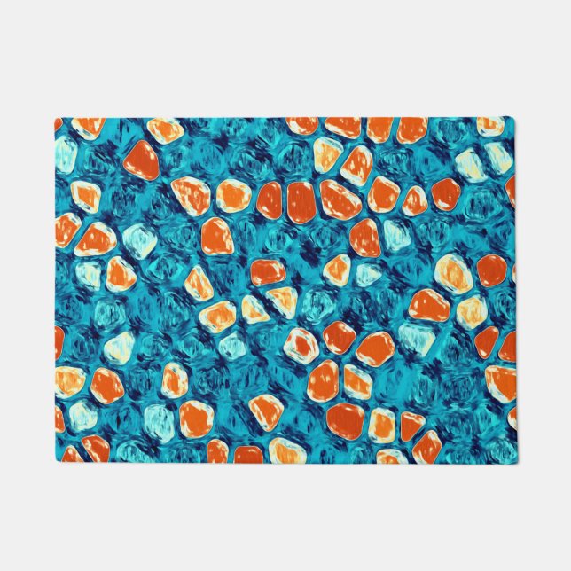 Orange and Blue Abstract Pattern Doormat (Front)