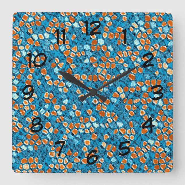 Orange and Blue Abstract Pattern Square Wall Clock (Front)