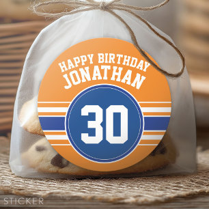 Orange and Blue Birthday Sports Theme Classic Round Sticker