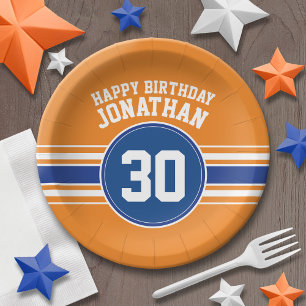 Orange and Blue Birthday Sports Theme Paper Plate
