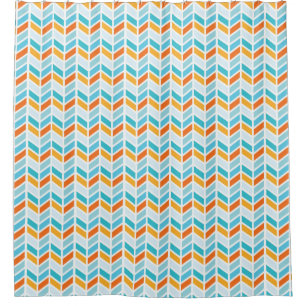 Orange and Blue Bold Herringbone Pattern Design Shower Curtain