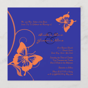 Orange and Blue Butterfly Wedding Invitation