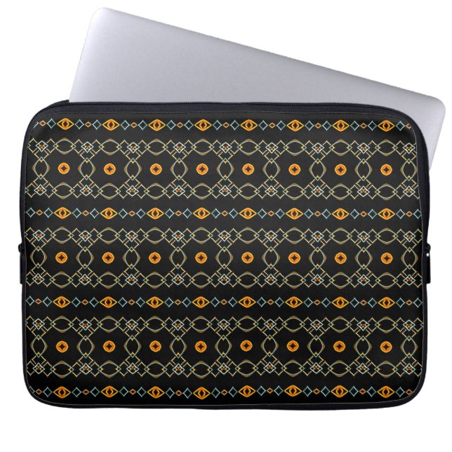 Orange and blue chains and knot stripes pattern laptop sleeve (Front)