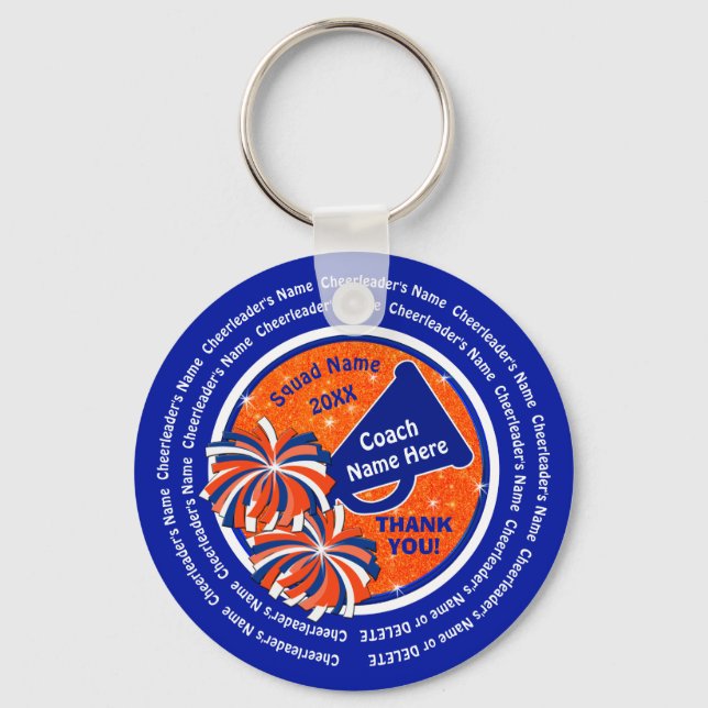 Orange and Blue Cheap Cheer Coach Keychains (Front)