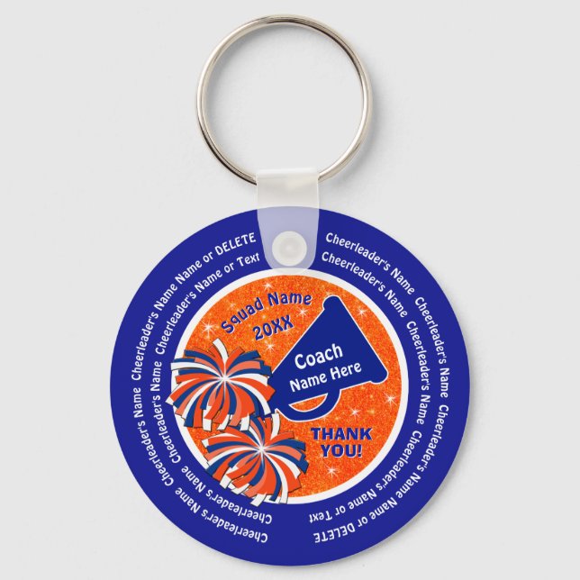 Orange and Blue Cheap Cheer Coach Keychains (Front)