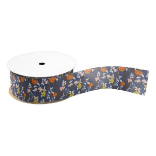 Orange and Blue Chinoiserie Birds Grosgrain Ribbon