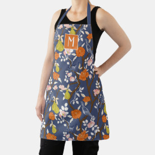 Orange and Blue Chinoiserie Birds Monogram Apron