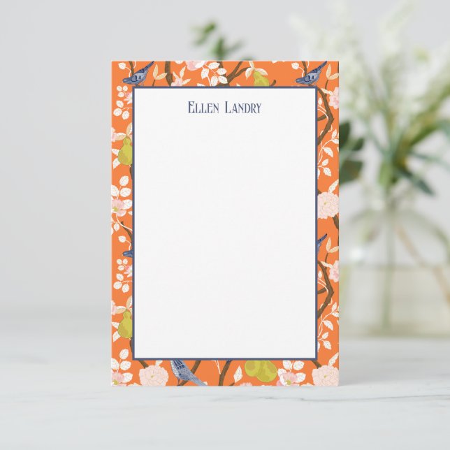 Orange and Blue Chinoiserie Birds Thank You Card (Standing Front)