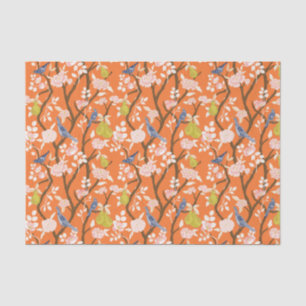 Orange and Blue Chinoiserie Birds Tissue Paper