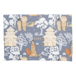 Orange and Blue Chinoiserie Pagodas Pillowcase