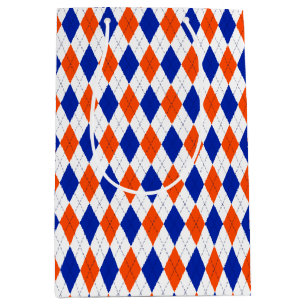 Orange and Blue Classic Diamond Argyle Pattern Medium Gift Bag