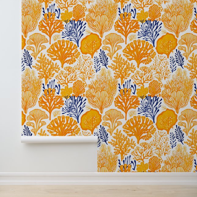 Orange and blue coral coastal pattern wallpaper (Application)