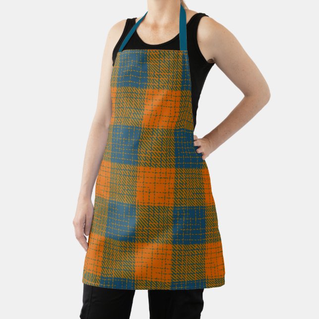 Orange and Blue Crosshatch Chequered Pattern  Apron (Insitu)