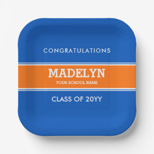Orange and Blue Custom Graduation Paper Plate
