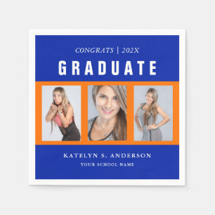 Orange and Blue Custom Graduation Photo Collage Na Napkin