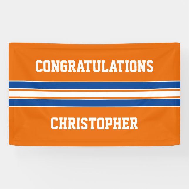 Orange and Blue Custom Sports Graduation Banner (Horizontal)