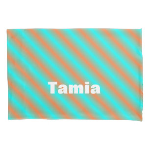 Orange and blue diagonal stripes pillowcase