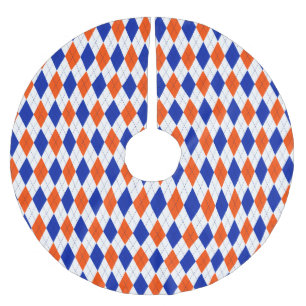 Orange and Blue Diamond Argyle Brushed Polyester Tree Skirt