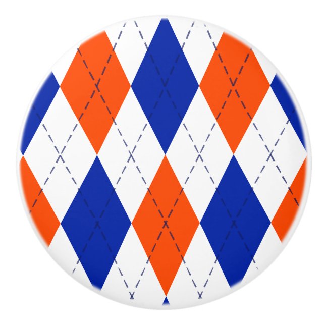 Orange and Blue Diamond Argyle Ceramic Knob (Front)