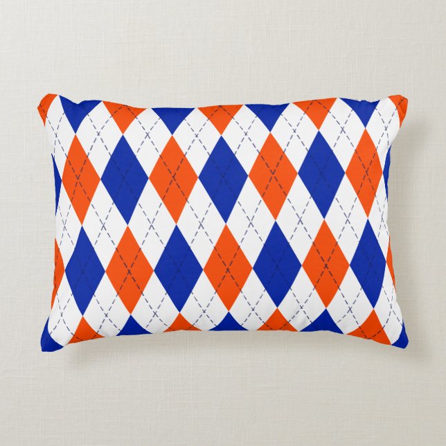 Orange and Blue Diamond Argyle  Decorative Cushion (Front)