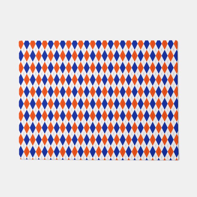 Orange and Blue Diamond Argyle Doormat (Front)