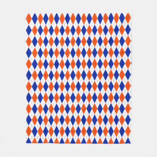 Orange and Blue Diamond Argyle Fleece Blanket