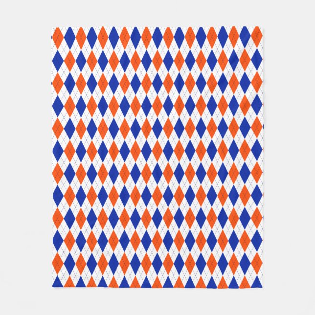 Orange and Blue Diamond Argyle Fleece Blanket (Front)