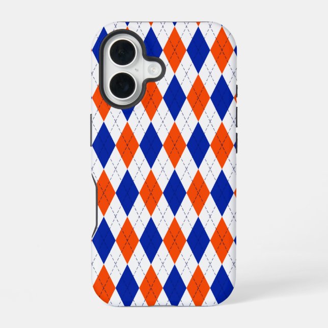 Orange and Blue Diamond Argyle iPhone 16 Case (Back)