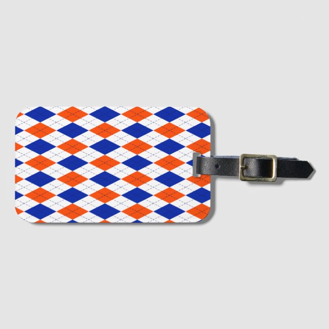 Orange and Blue Diamond Argyle  Luggage Tag (Front Horizontal)