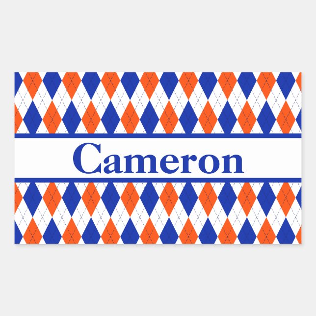 Orange and Blue Diamond Argyle Name Sticker (Front)