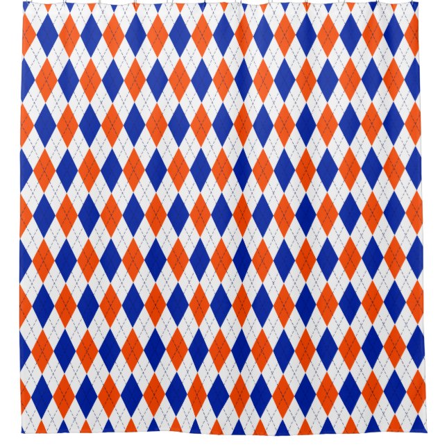 Orange and Blue Diamond Argyle Shower Curtain (Front)