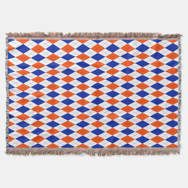 Orange and Blue Diamond Argyle Throw Blanket (Front)