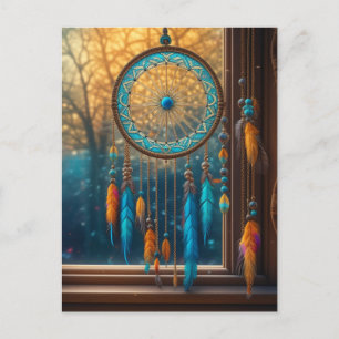 Orange and Blue Dreamcatcher in a Window Postcard