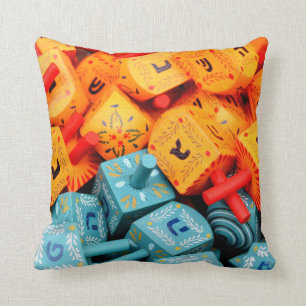 Orange and Blue Dreidels Cushion