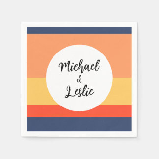 Orange and blue flat colour layer wedding napkins