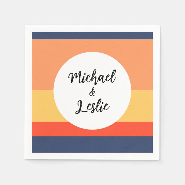 Orange and blue flat colour layer wedding napkins (Front)
