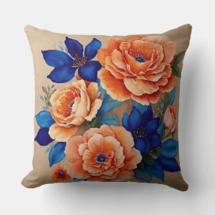 Orange and Blue Floral Cushion